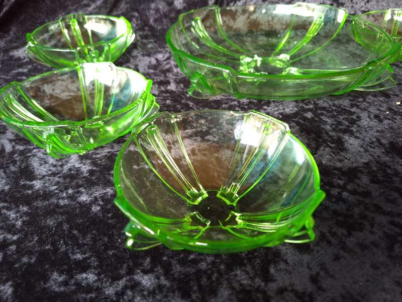 Uranium Glass Dessert Set