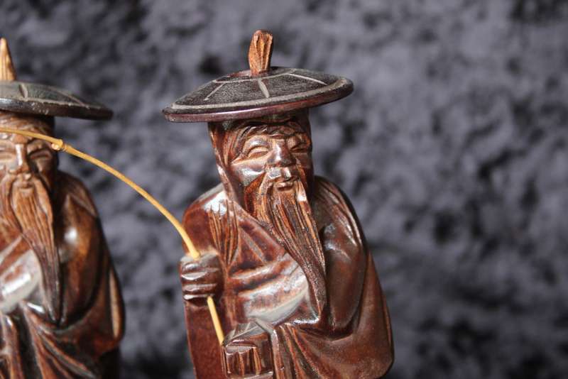 Set of 2 Chinese Fishing Men Figurines