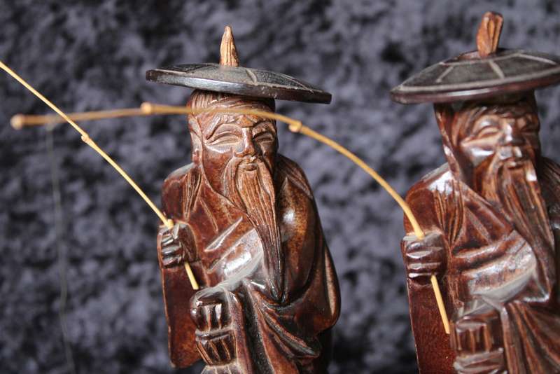 Set of 2 Chinese Fishing Men Figurines