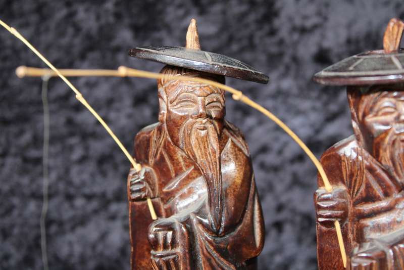 Set of 2 Chinese Fishing Men Figurines