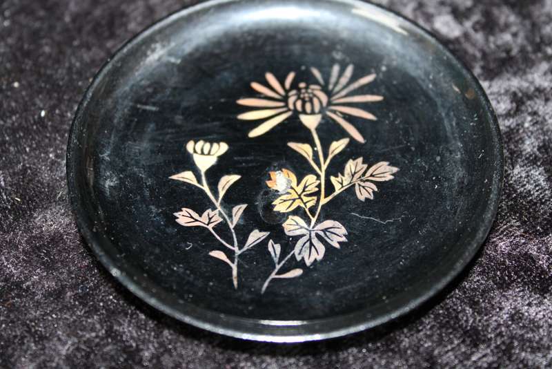Set of 6 Vintage Japanese Hand Painted Coasters with Container.