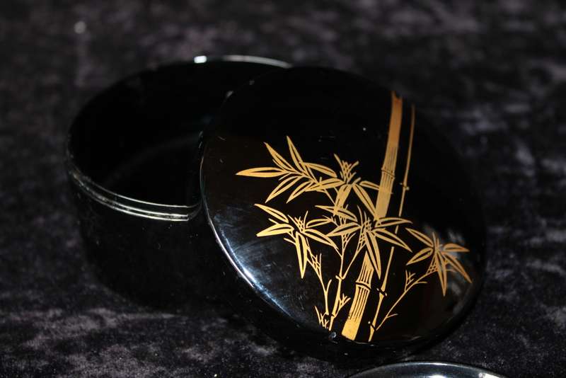 Set of 6 Vintage Japanese Hand Painted Coasters with Container.