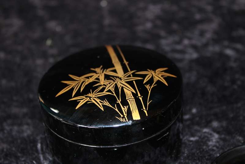 Set of 6 Vintage Japanese Hand Painted Coasters with Container.