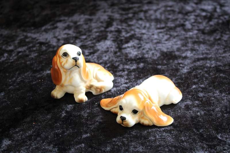 Pair of Bone China Basset Hound Dog Figurines