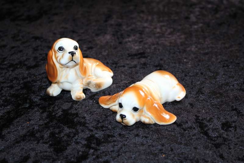Pair of Bone China Basset Hound Dog Figurines