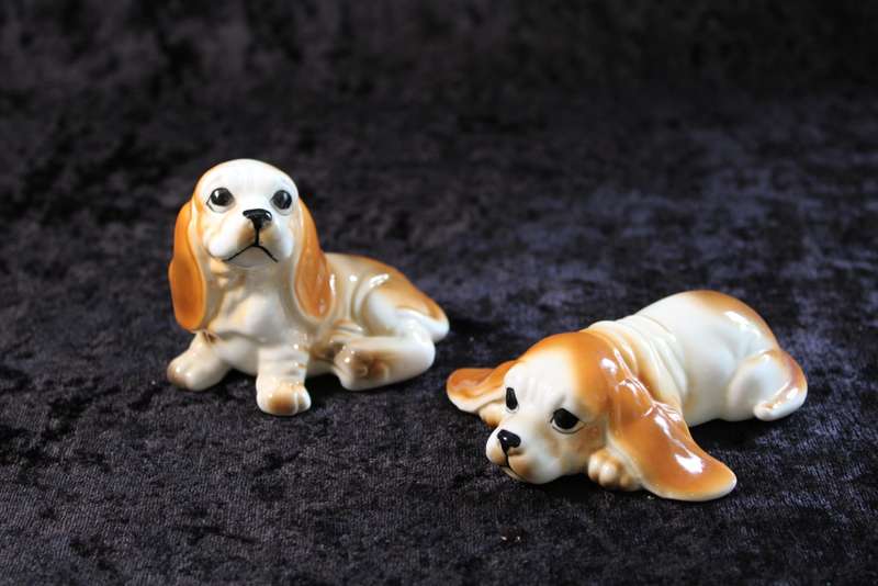 Pair of Bone China Basset Hound Dog Figurines