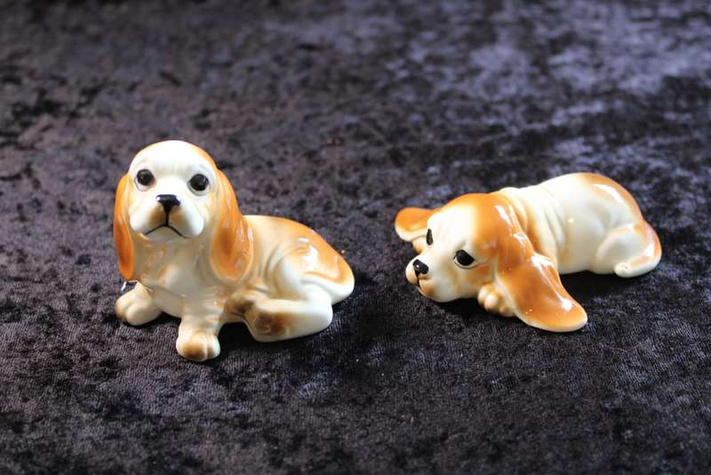 Pair of Bone China Basset Hound Dog Figurines