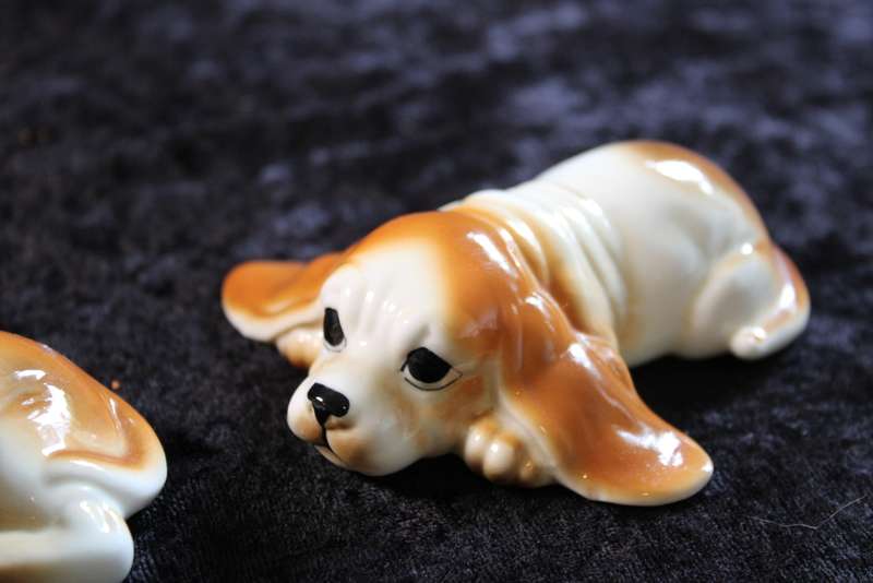 Pair of Bone China Basset Hound Dog Figurines