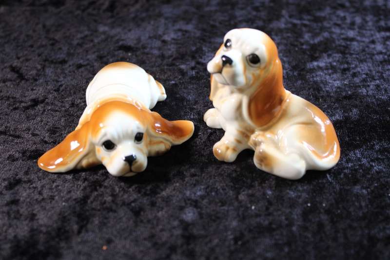 Pair of Bone China Basset Hound Dog Figurines