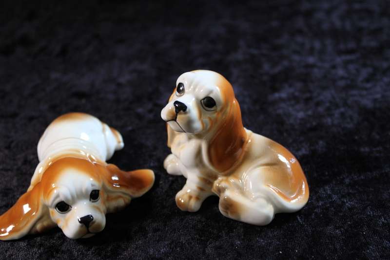 Pair of Bone China Basset Hound Dog Figurines