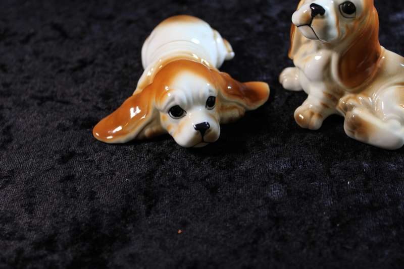 Pair of Bone China Basset Hound Dog Figurines