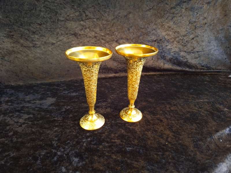 Pair of Brass Trumpet Bud Vases - Made in India