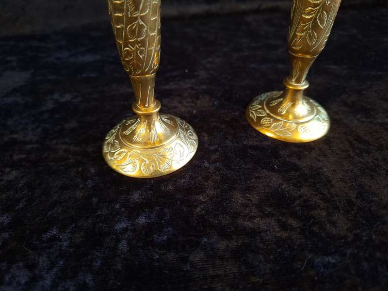 Pair of Brass Trumpet Bud Vases - Made in India