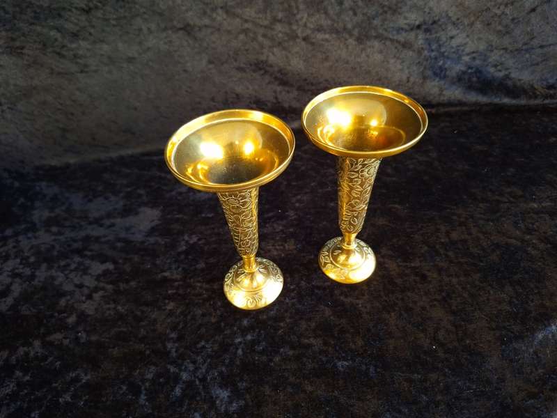 Pair of Brass Trumpet Bud Vases - Made in India
