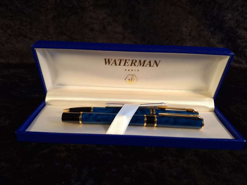 Set of Waterman Pen (Fountain Pen) and Pencil - Blue Marble.