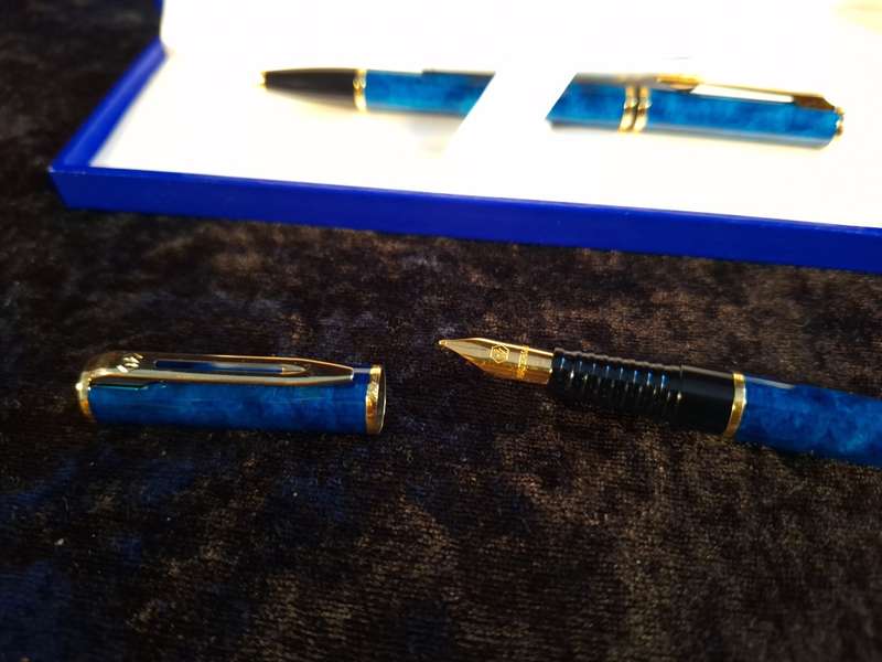 Set of Waterman Pen (Fountain Pen) and Pencil - Blue Marble.