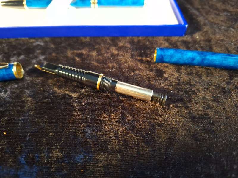 Set of Waterman Pen (Fountain Pen) and Pencil - Blue Marble.