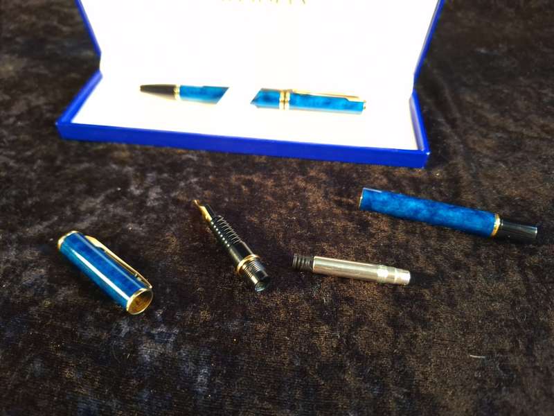 Set of Waterman Pen (Fountain Pen) and Pencil - Blue Marble.
