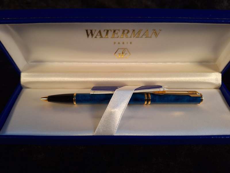 Set of Waterman Pen (Fountain Pen) and Pencil - Blue Marble.