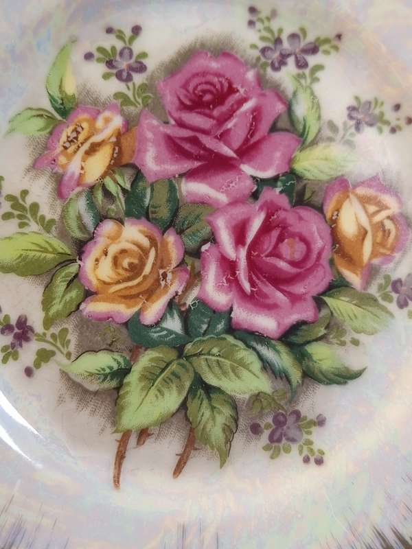 Laster with brushed Gold Rims Roses Small Plate - B.