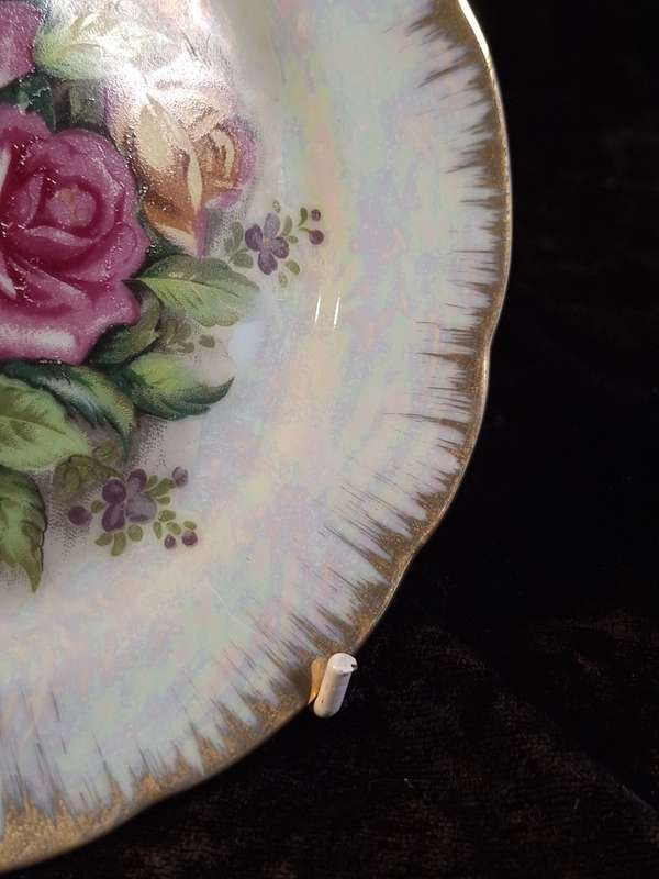 Laster with brushed Gold Rims Roses Small Plate - B.