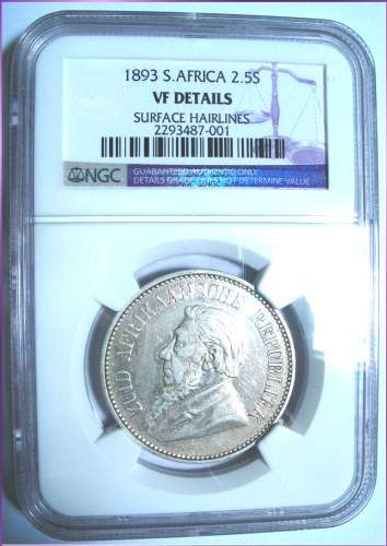 1893- ZAR - Half Crown - NGC VF Details - surface hairlines - Start @ R1