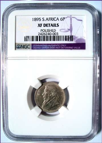 1895 - ZAR - Sixpence - NGC XF Details - polished - R1 Start******