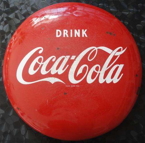 Enamel Coca Cola Button Sign- True Classic- Must Have!!!!!! BIG & ORIGINAL