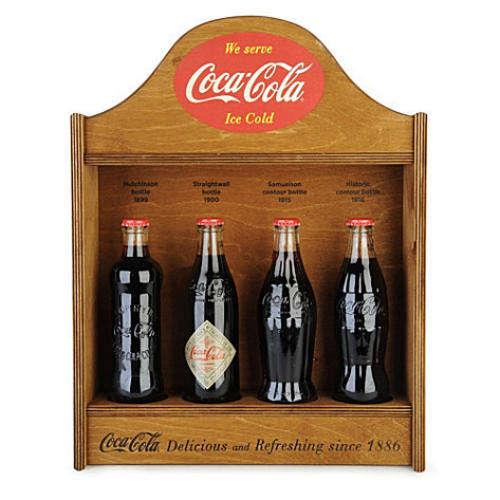 Coca Cola 125 years limited edition - 4 Classic Bottles in Wooden Display Case - BNIB- From UK.Coke