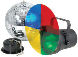 Mirror Ball Set- 30 cm Big!! With Motor, Rotating Colour Wheel and Spotlight- Par 36 Brand new!!