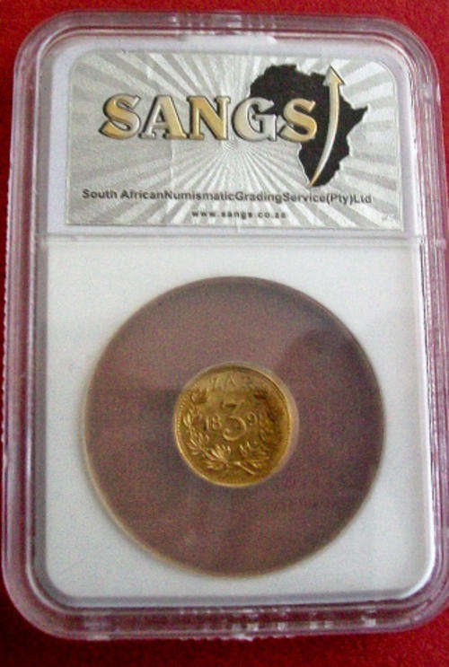 ### RARE on BOB $$ High grade $$ 1898 ZAR Threepence $ SAMMY MARKS $ AU58 replica #####