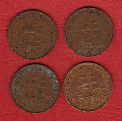 4 x South Africa Half penny 1949/1950/1951/1952 1/2d King George Vl - 1 bid for all 4 coins