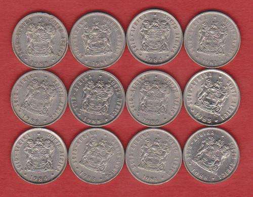 South Africa  12 x 5 cents - 1 bid for all 12 coins - grade for yourself ?