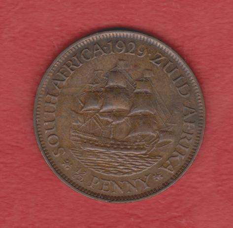 # Lovely # South Africa 1929 half penny 1/2d - Cat UNC 2500 EF 1250