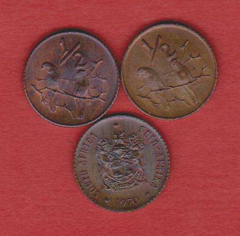 #Awesome# UNC# SA Second decimal series 1/2 half cent small - 1 bid for all 3 coins