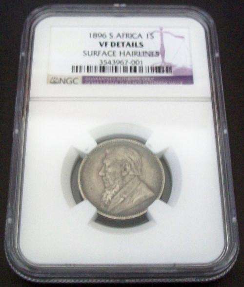 1896 ZAR SA SILVER One Shilling NGC graded VF details - Cat 2012 VF 2000 EF 15000