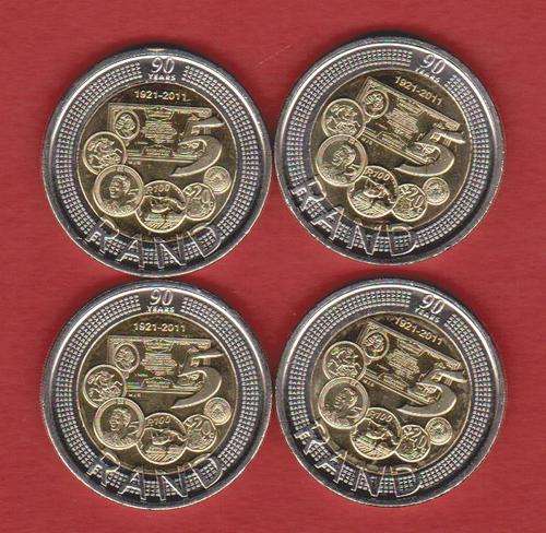 4 x SARB R5 - Direct from sealed mint bag - 90 years anniversary of South African Reserve Bank