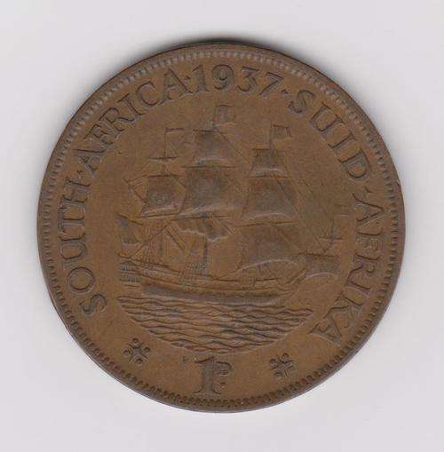 1937 South Africa 1 Penny 1d -  King George Vl