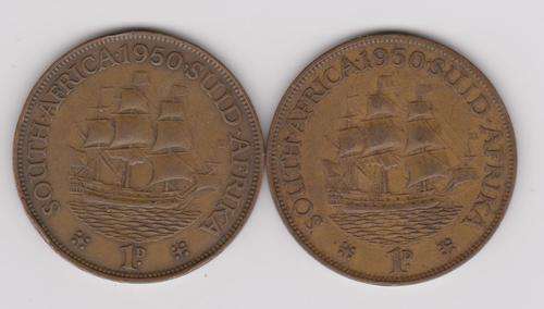 2 x 1950 South Africa 1 Penny 1d -  King George Vl