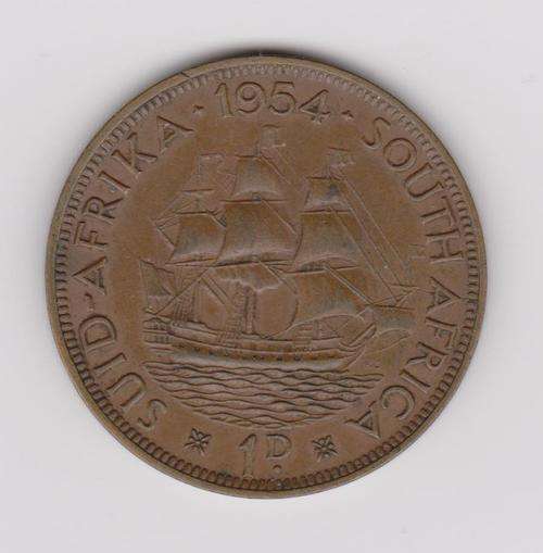 1954 South Africa 1 Penny 1d -  Queen Elizabeth ll