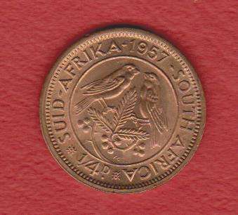South Africa 1957 Quarter Penny Farthing 1/4d - as per scan