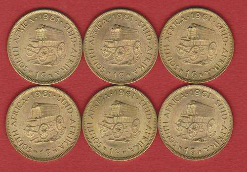 6 x 1961 RSA 1 cent