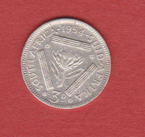 SA Silver Threepence 1954 QUEEN ELIZABETH ll 3d - Tickey