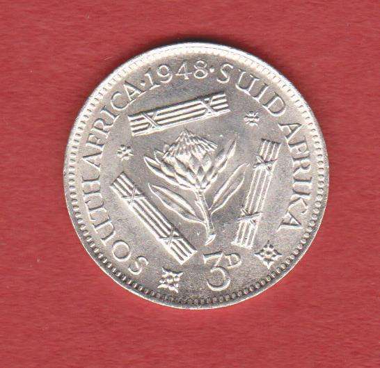 Top Grade 1948 SA Union Silver Threepence 3d Herns Cat EF 125 UNC 350