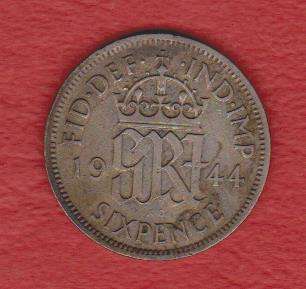 SILVER UK Great Britain - SIXPENCE - 1944 - 2.82g  .500 SILVER