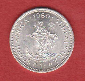 @ Top grade @  Union South Africa 1960 SILVER 1 SHILLING   1s