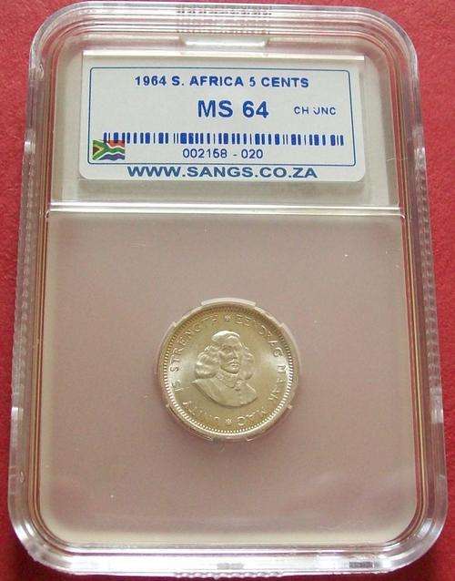 @SCARCE IN THIS GRADE@MINT STATE@ 1964 RSA SILVER FIVE CENT 5 c MS 64