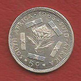 1963 SA Silver Five cent / 5 cent - Transitional period - VAN RIEBEECK - grade for yourself