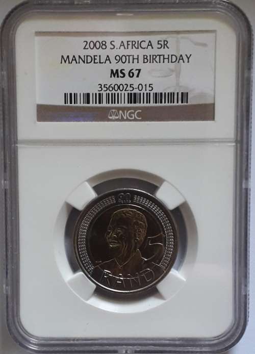 NGC graded MS67 MANDELA 90TH BIRTHDAY R5 coin - 7 available - bid per coin