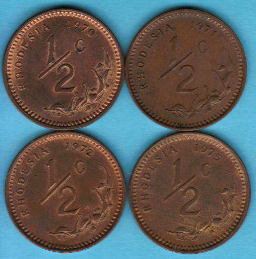 CRAZY Low Start #RHODESIA BRONZE DECIMAL 1/2 CENT#  1970,71,72,75